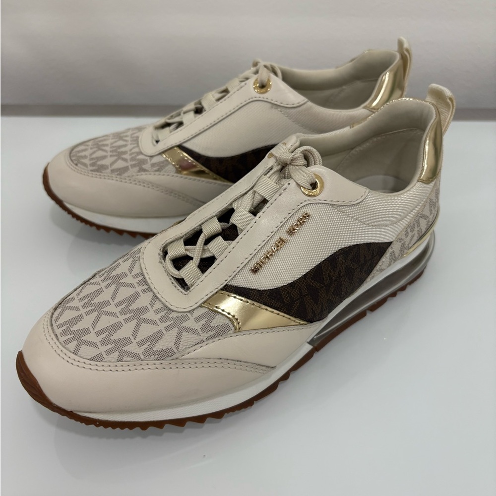 Michael Kors Cream and Gold Logo Sneakers